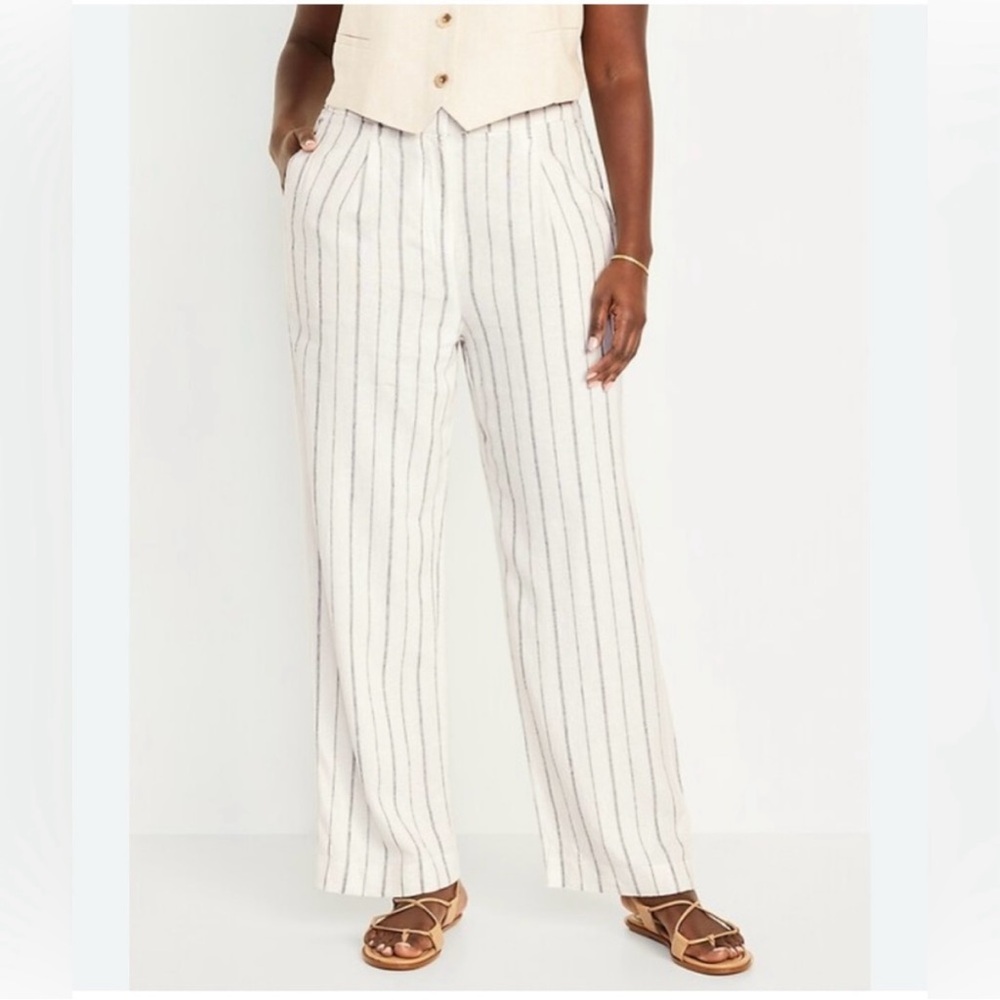 Old Navy Cream Striped Wide Leg Pants
